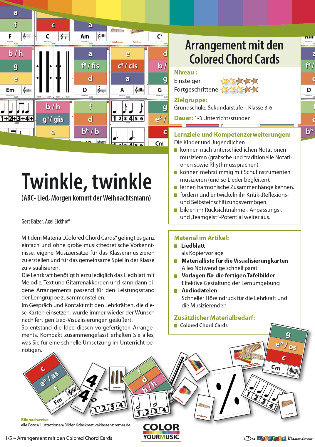 Twinkle, twinkle - ABC-Lied - Morgen kommt der Weihnachtsmann - Colored Chord Cards