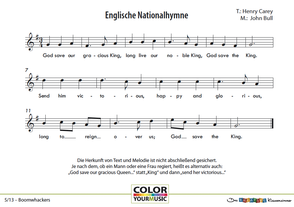 Englische Nationalhymne - God save the King/Queen - Boomwhackers